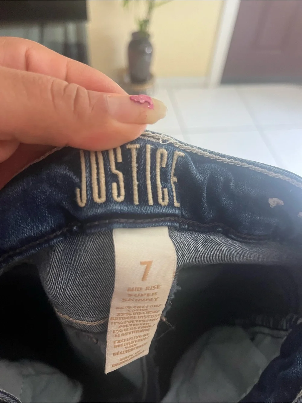 Justice Dark Blue Skinny Jeans with Distressed Detail